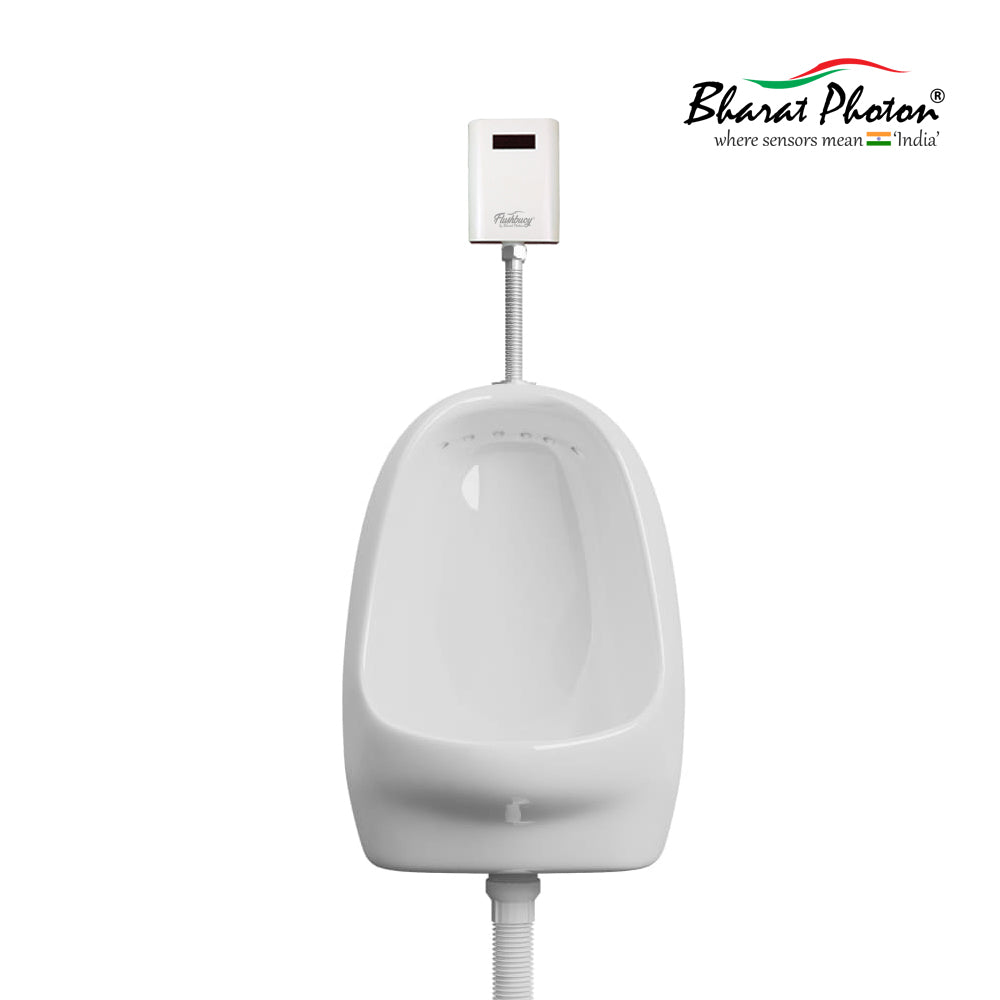 Bharat Photon FlushBuoy exposed urinal sensor fitted above a white urinal